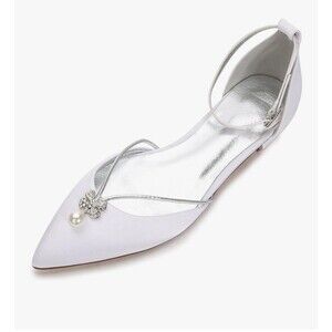 Women’s White Satin Elegant Flat Size 41